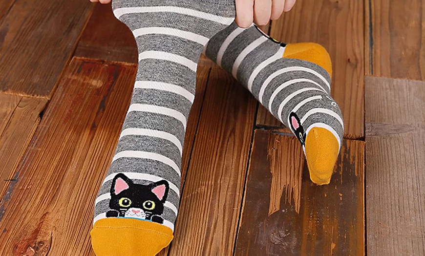 Image 4: 1 ou 5 paires de chaussettes avec des têtes de chats