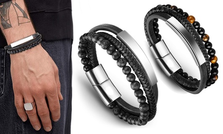 1 o 2 pelle braccialetti intrecciati da uomo multistrato