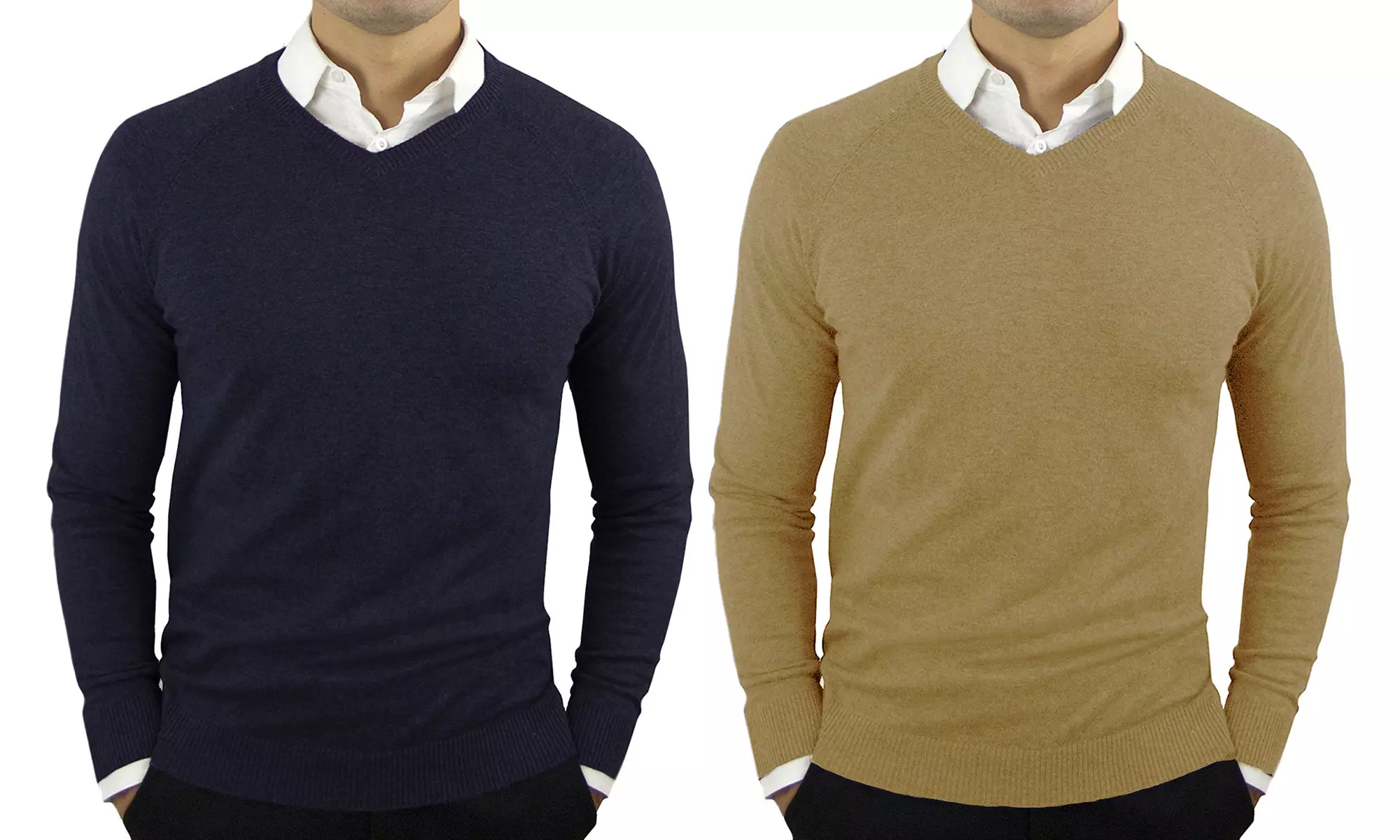 2 maglioni con scollo a V in cashmere e lana da uomo