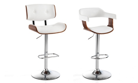 Sgabello da bar regolabile in legno con seduta in pelle, disponibile in 2 modelli
