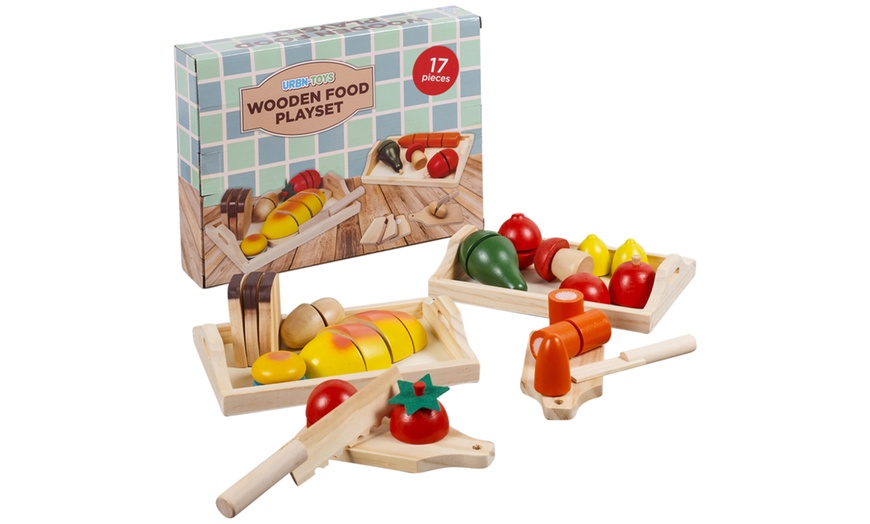 Image 1: Set of Pretend Play Wooden Food Playsets