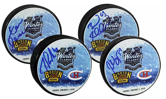 Autographed Bruins Winter Classic Pucks from Yoursportsmemorabiliastore.com (43% Off). Nine Players Available.    - Primary Image