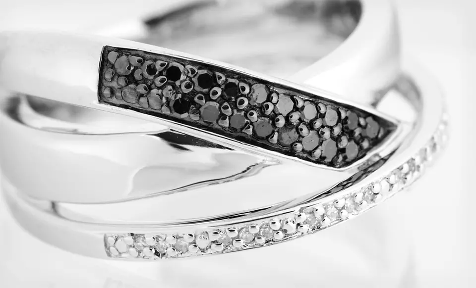 $59.99 for a Black- and White-Diamond Crossover Ring ($189.99 List Price). Free Shipping and Free Returns. - Second Medium