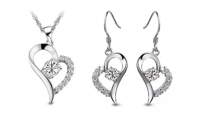 Three-Piece Crystal-Studded Heart-Shaped Jewellery Set - Primary Image