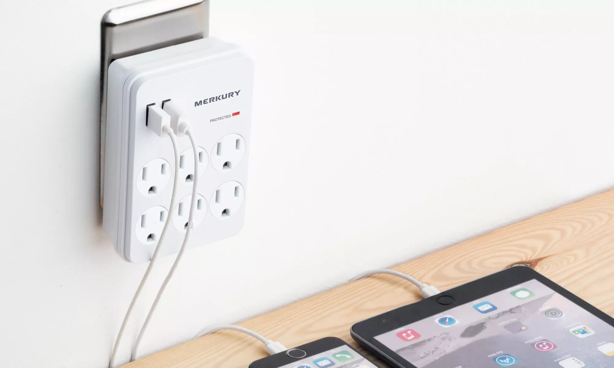 3-, 4-, or 6-outlet Surge Protector Wall Plate with 2 USB Ports - Second Medium