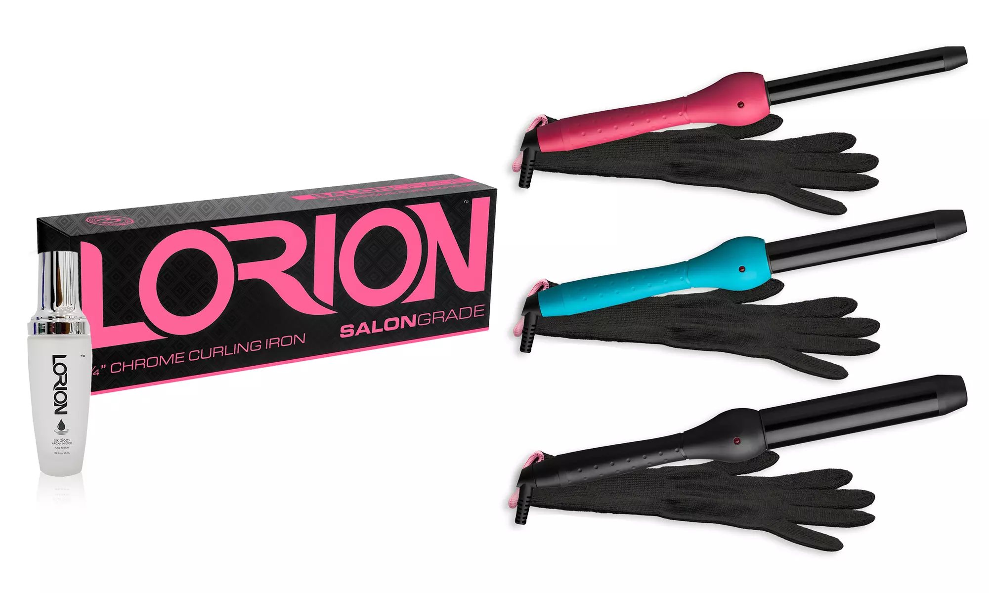 Lorion Diamond Technology Clipless Curling Iron Bundle with Heat Resistant Glove, Mat, and Hair Serum - Primary Image