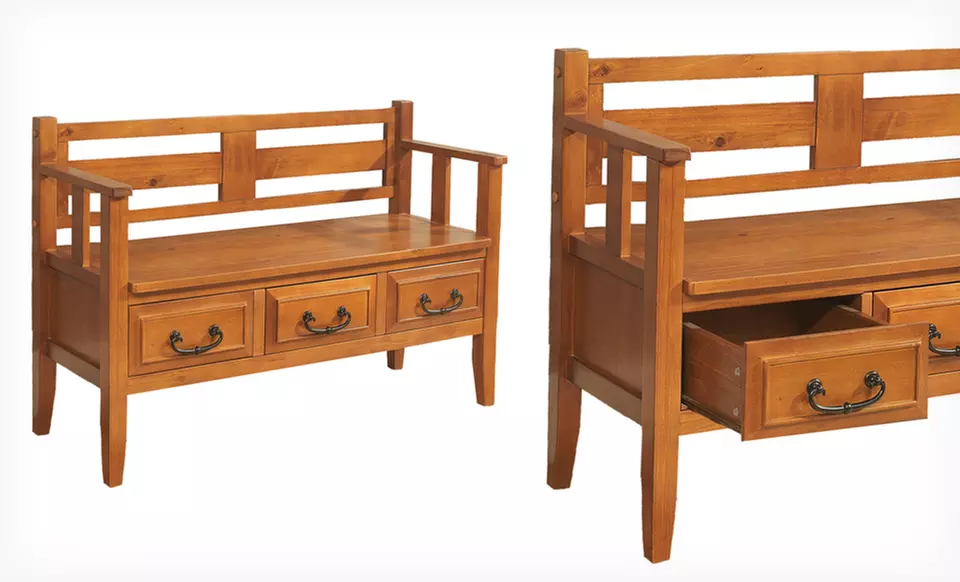 $189.99 for a Simpli Home Country Home Light Avalon Brown Entryway Storage Bench with Drawers ($399.99 List Price) - Second Medium