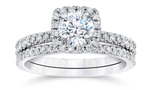 1.00 CTTW Cushion-Halo Diamond Engagement Ring Set in 10K White Gold