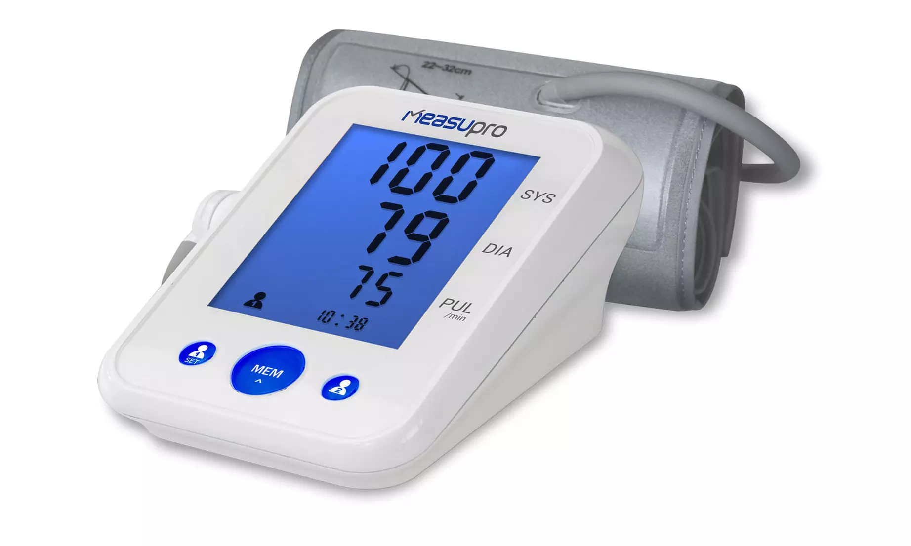 Measupro Upper Arm Digital Blood Pressure Monitor with Color-Coded Hypertension Display - Primary Image