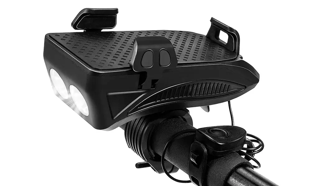 Lampe phare pour vélo avec klaxon et support pour téléphone portable - Primary Image