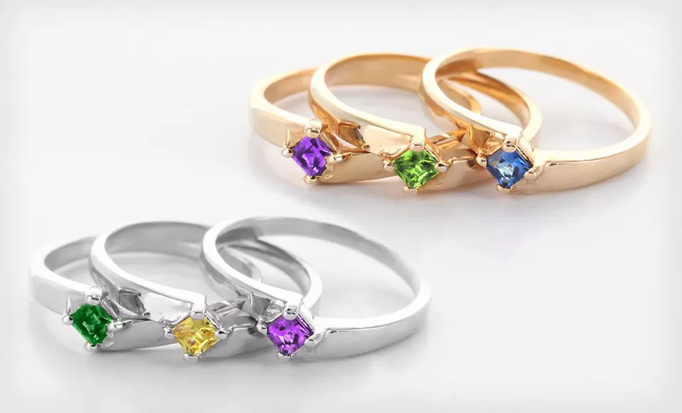 One, Two, or Three Personalized Stackable Birthstone Rings from Monogram Online (Up to 72% Off). Free Shipping. - Primary Image