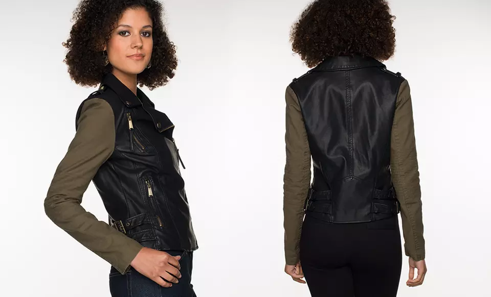 Veste Moto Femme BCBGeneration - Taille L - Simili Cuir Noir Matelassé - Neuf Sans étiquettes