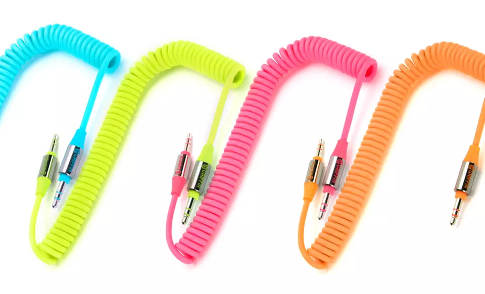 Griffin Coiled 6 Ft. Aux Cable in Fluorescent Blue, Green, Orange, or Pink. Free Returns. - Primary Image