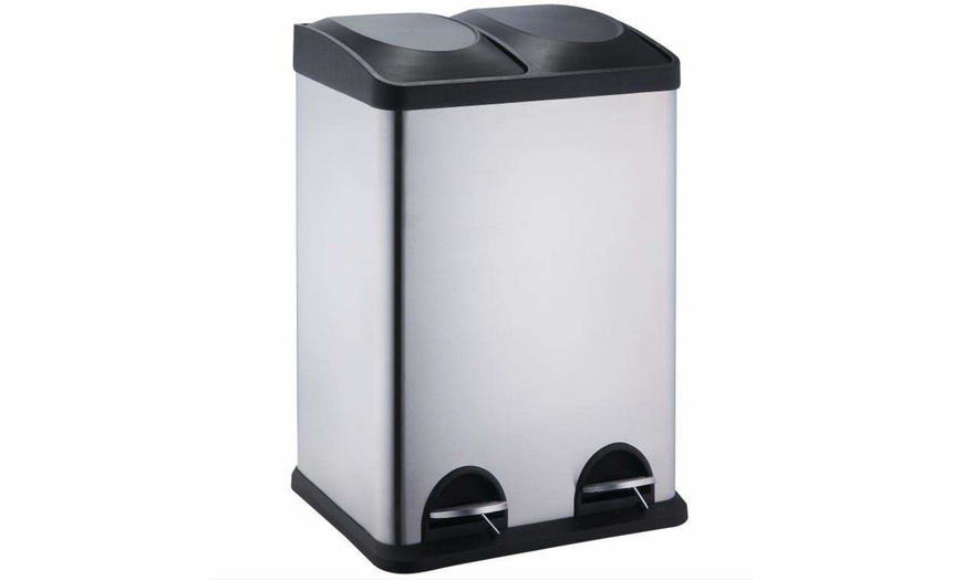 Image 2: Two- or Three-Compartment Stainless Steel Recycling Pedal Bin