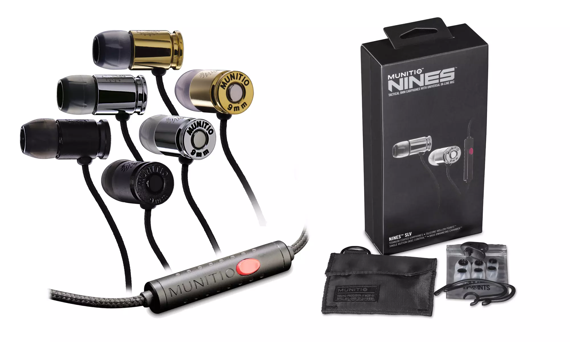 Munitio Nines Bullet Earbuds with In-Line Mic and Kevlar-Reinforced Cable - Primary Image