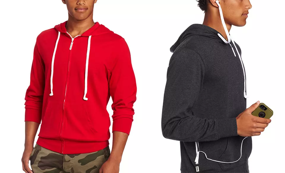 Hoodie Buddie Men's Light Fleece Zip Hoodie with Earbuds - Primary Image
