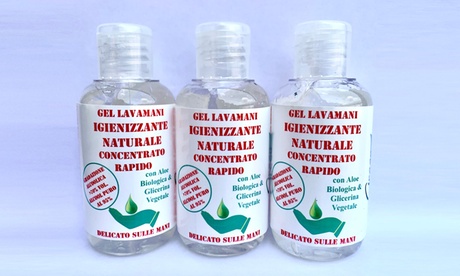 3 o 6 gel lavamani igienizzanti Green Factor da 50 o 100 ml, con aloe biologica, glicerina vegetale e 70% di alcol