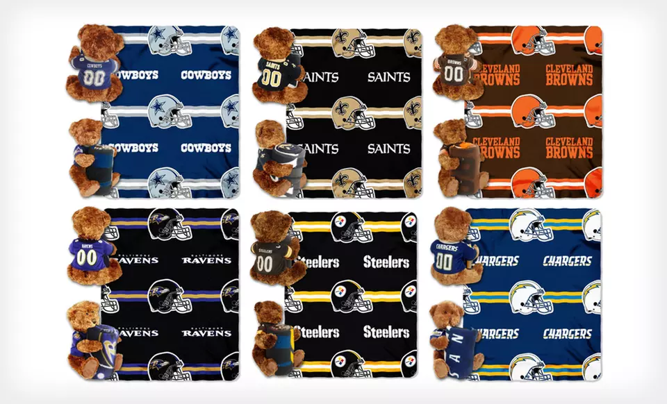 $22 for an NFL Hugger Bear and Fleece Throw ($29.99 List Price). 30 Options Available. Free Shipping and Free Returns. - Second Medium