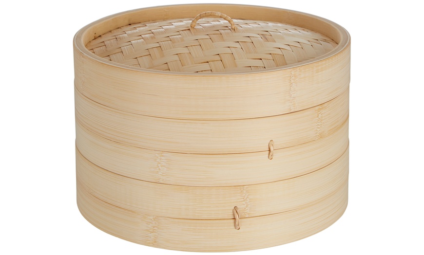 Image 3: Round Two-Tier Bamboo Steamer