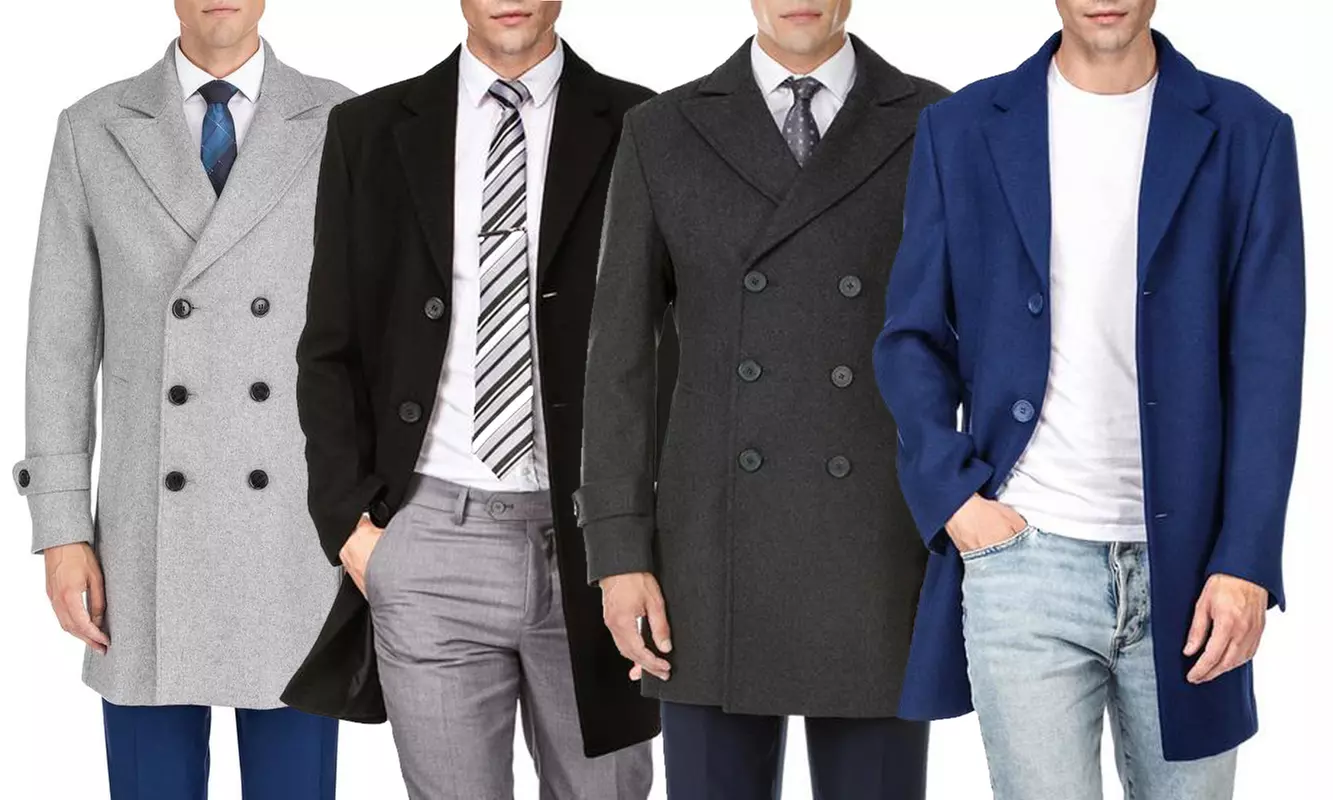 Braveman Men's Single or Double Breasted Wool Blend Coats (S-3XL) - Primary Image