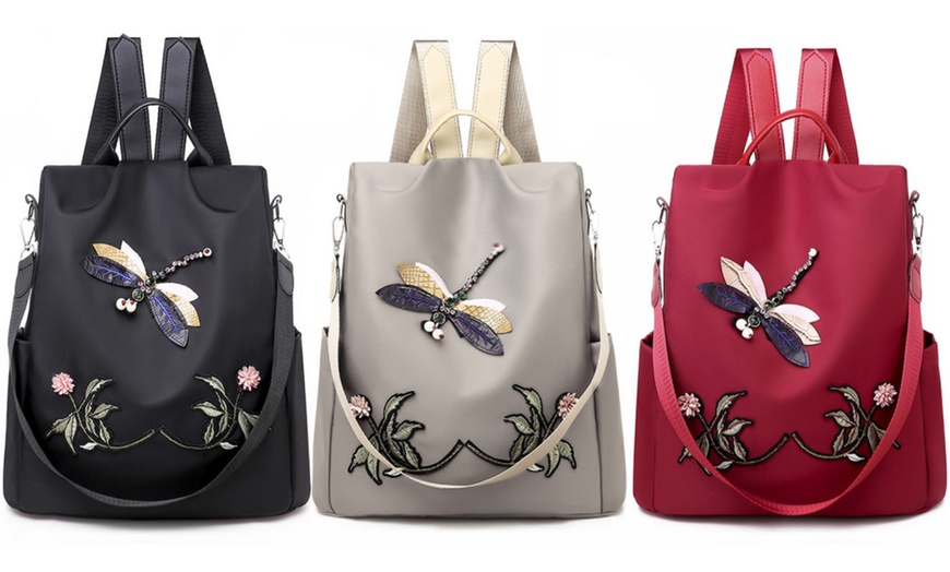 Image 1: Embroidered Dragonfly Backpack 