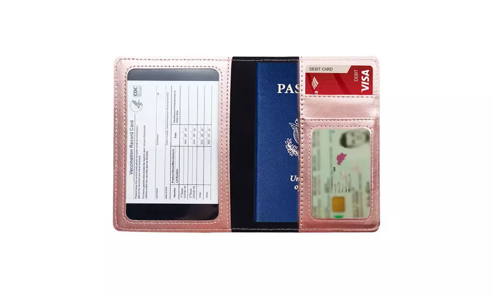 RFID Travel Wallet with Card Slot Faux Leather Passport Case Vaccine Card Holder