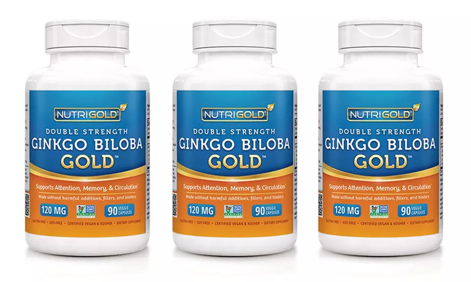 NutriGold Double-Strength Vegan Non-GMO Ginkgo Biloba Gold (1-, 2-, or 3-Pack of 90-Count Bottles) - Second Medium
