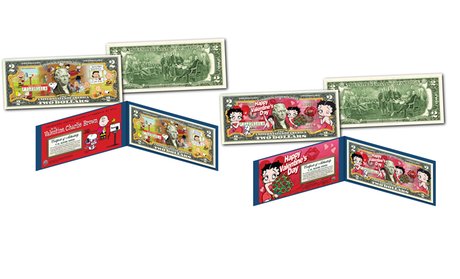 Peanuts or Betty Boop Colorized Genuine U.S. Legal Tender $2 Bill