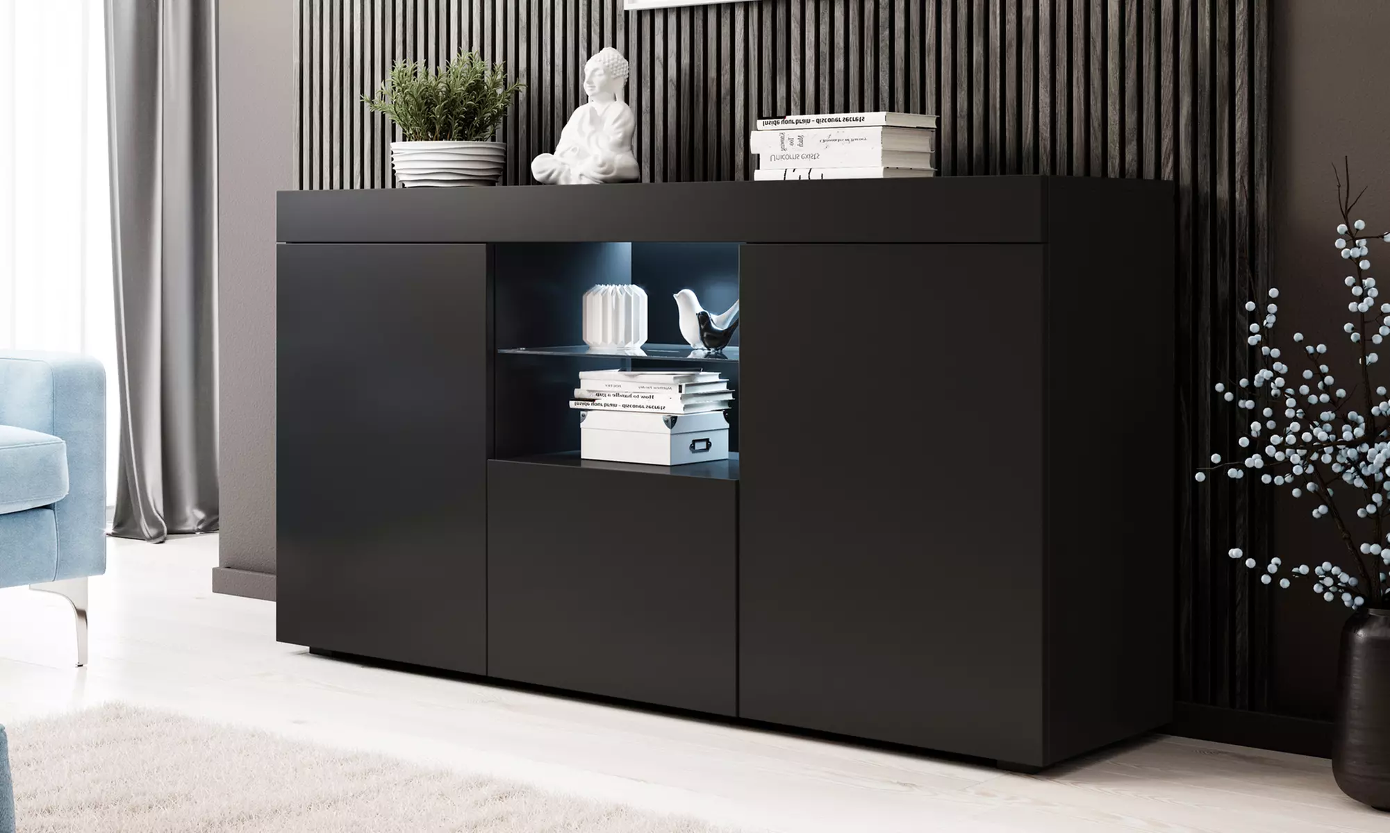 Mueble aparador con armarios e iluminación led