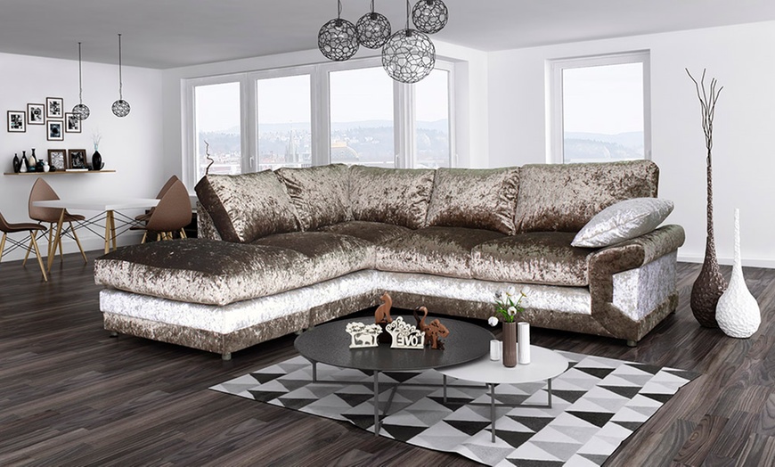 Image 2: Velvet Corner Sofa with Footstool