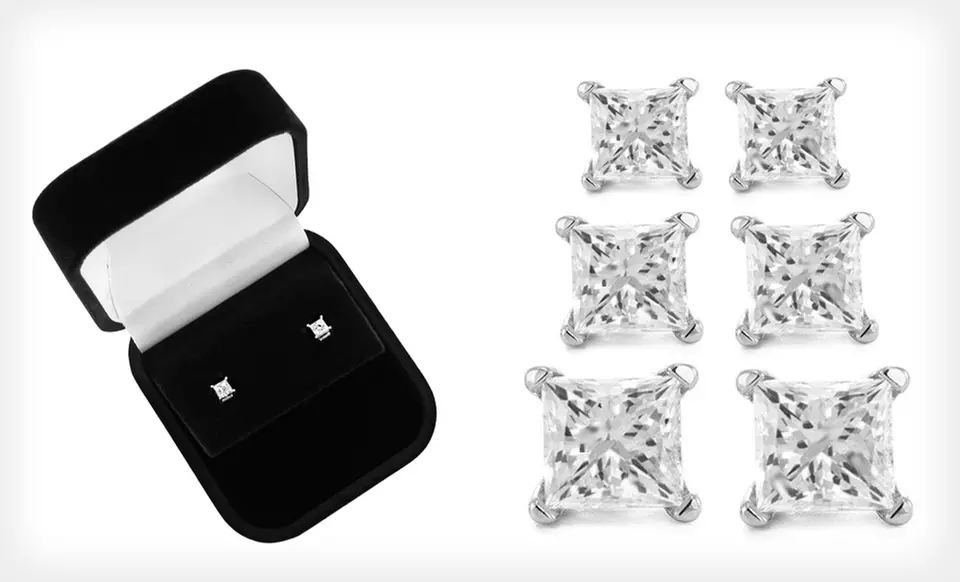 Princess-Cut Diamond Stud Earrings, Pendant Necklace, or Necklace and Earring Set in 14-Karat White Gold (Up to 72% Off) - Second Medium
