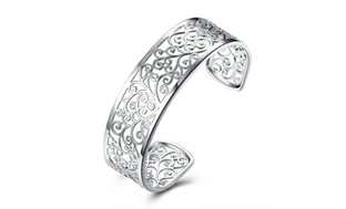 Sterling Silver Roman Design Filigree Cuff Bangle