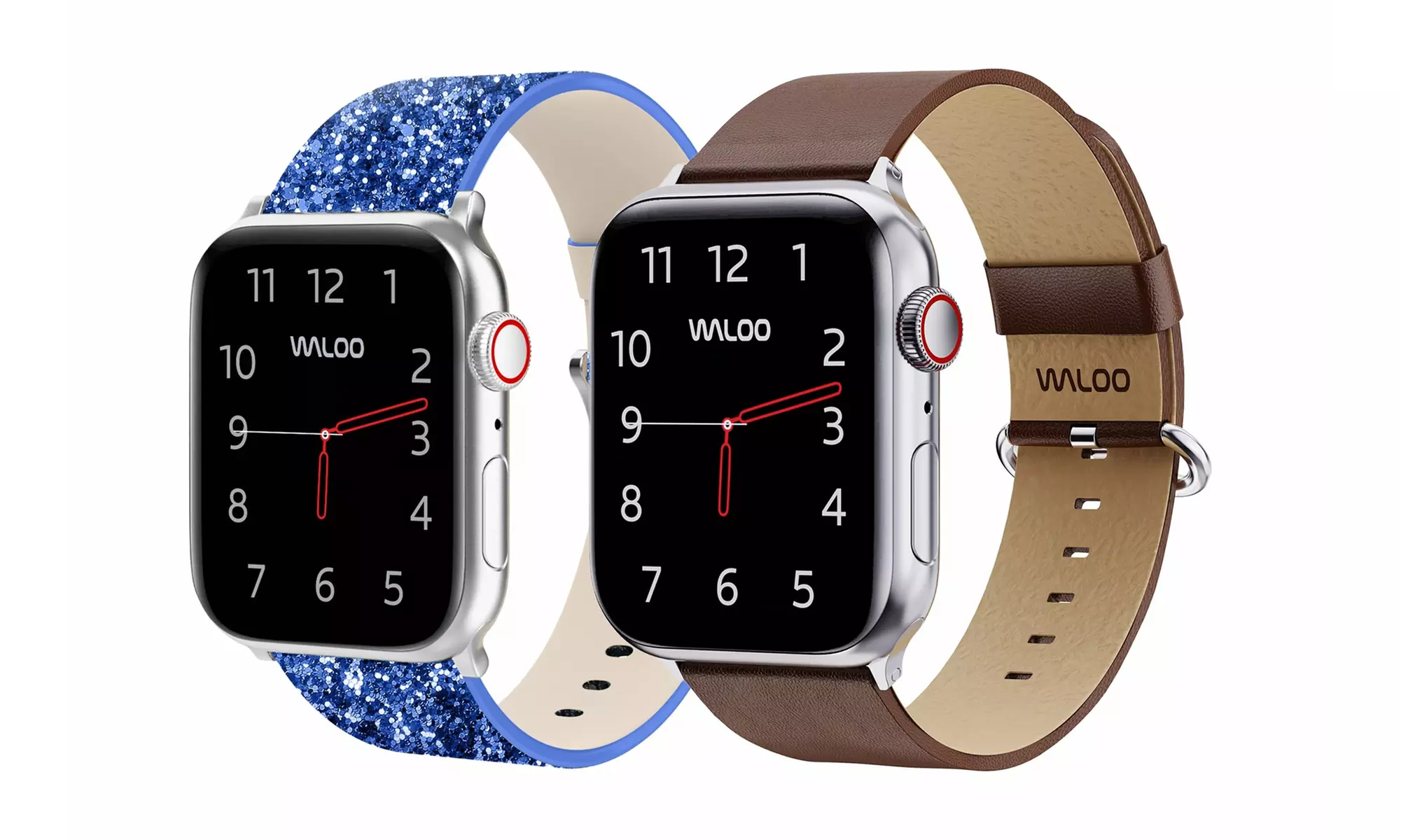 Waloo 2 Pack Leather Bling & Leather Grain Apple Watch Bands