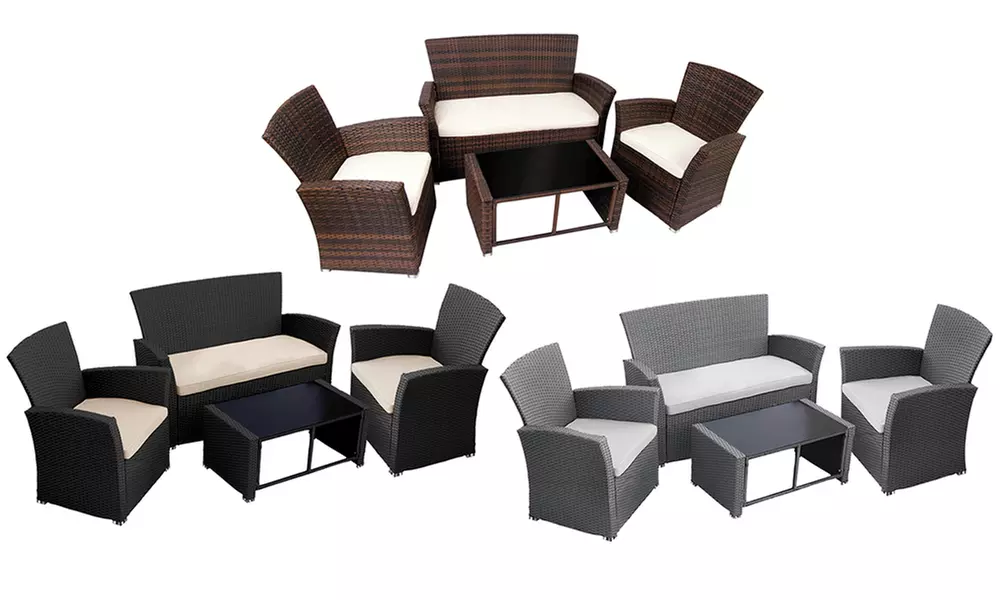 Poly-Rattan Sofa Set with Coffee Table in Choice of Colour for £249.98 With Free Delivery - Primary Image