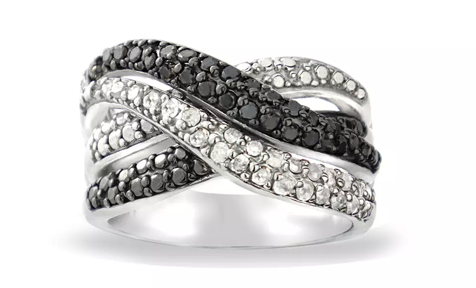 .5 CTTW Black and White Diamond Crisscross Ring. Free Returns. - Primary Image