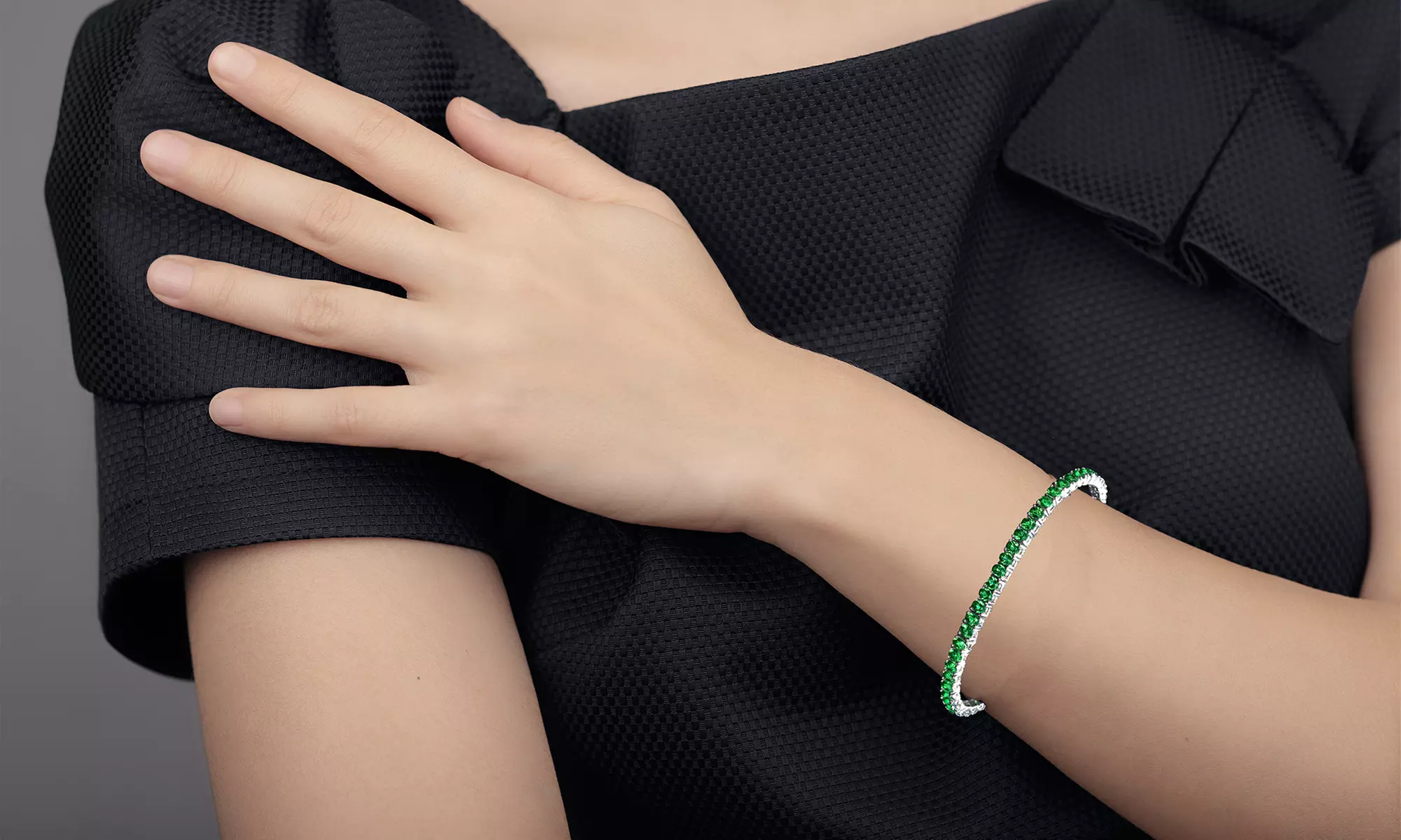 Lab Created Emerald Tennis Bracelet in 18K White Gold - Second Medium