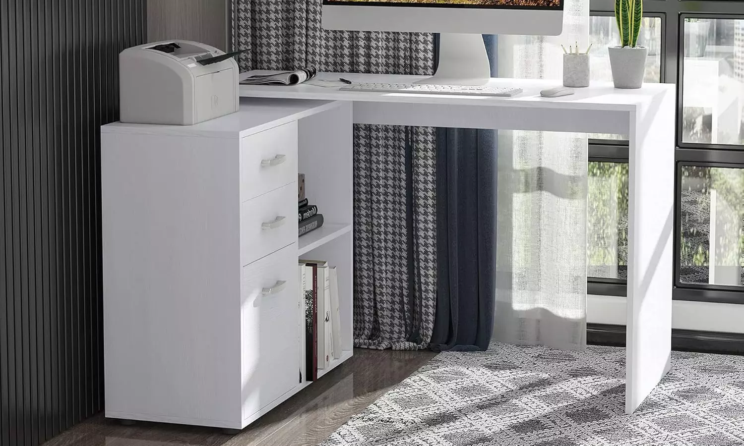 HomCom L-Shaped Computer Corner Desk with Drawers