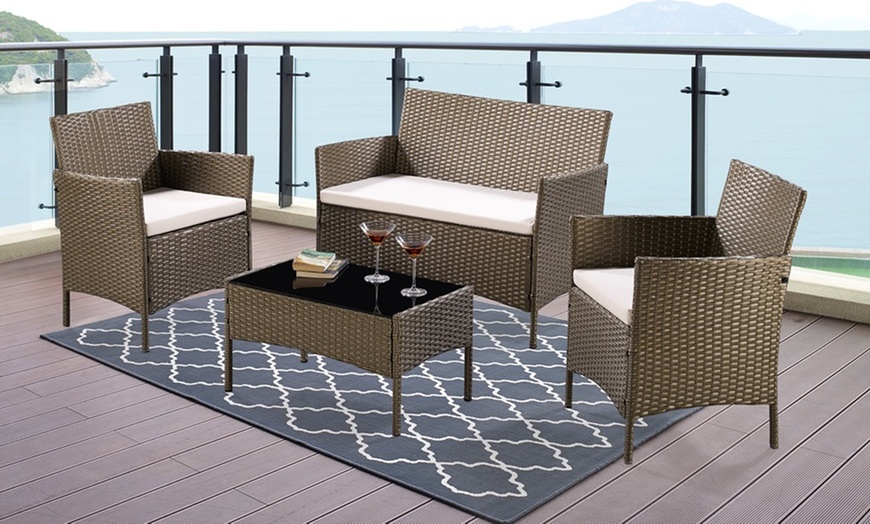 Image 17: 4-Piece Rattan-Effect Lounge Set