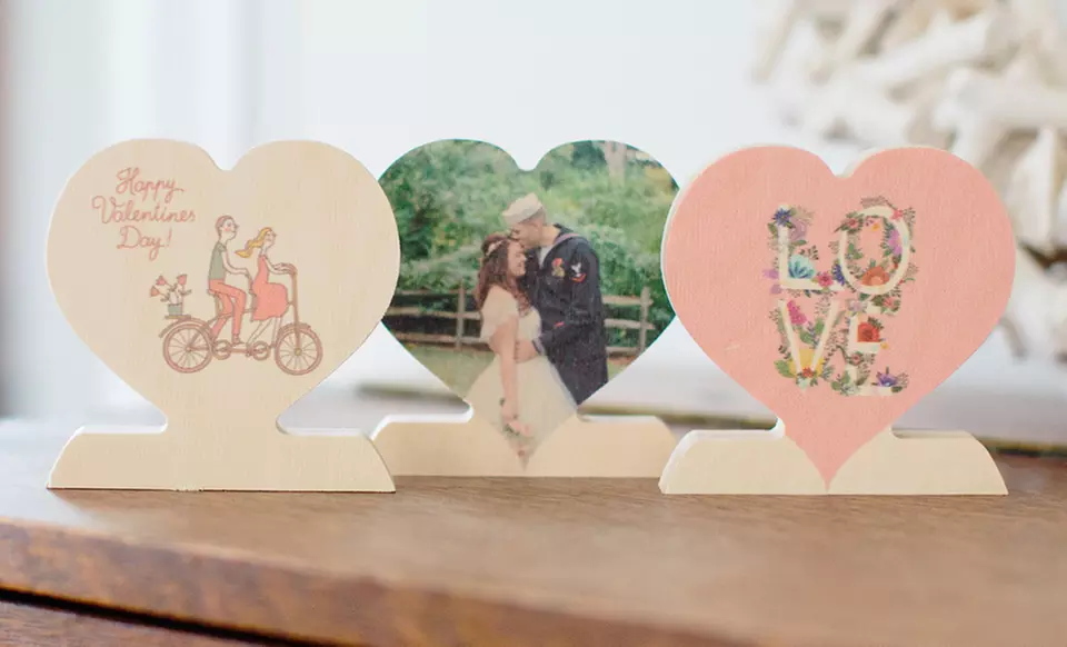 One, Two, or Three Personalized Wooden Photo Hearts from PhotoBarn (Up to 86% Off) - Second Medium
