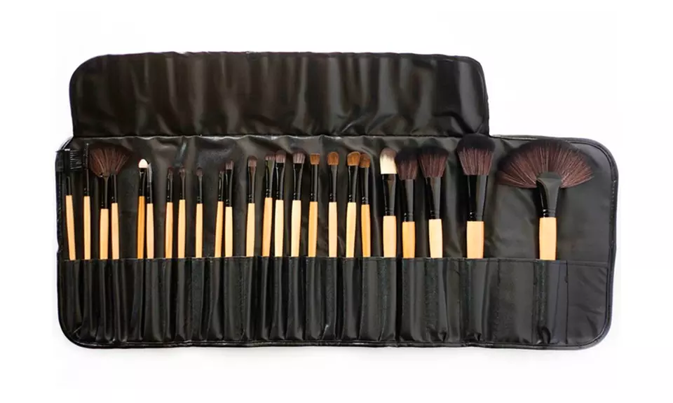 Makeup Brush Kit in Creme or Pink with Vegan-Leather Case (24 Piece) - Second Medium