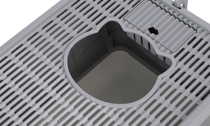 Image 7: Plastic Enclosed Folding Cat Litter Box with Scoop