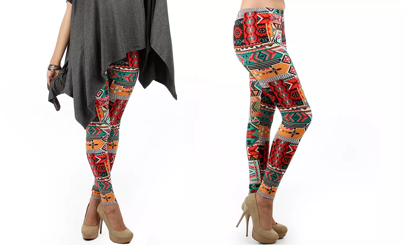 Plus Size Fleece-Lined Printed Leggings - Second Medium