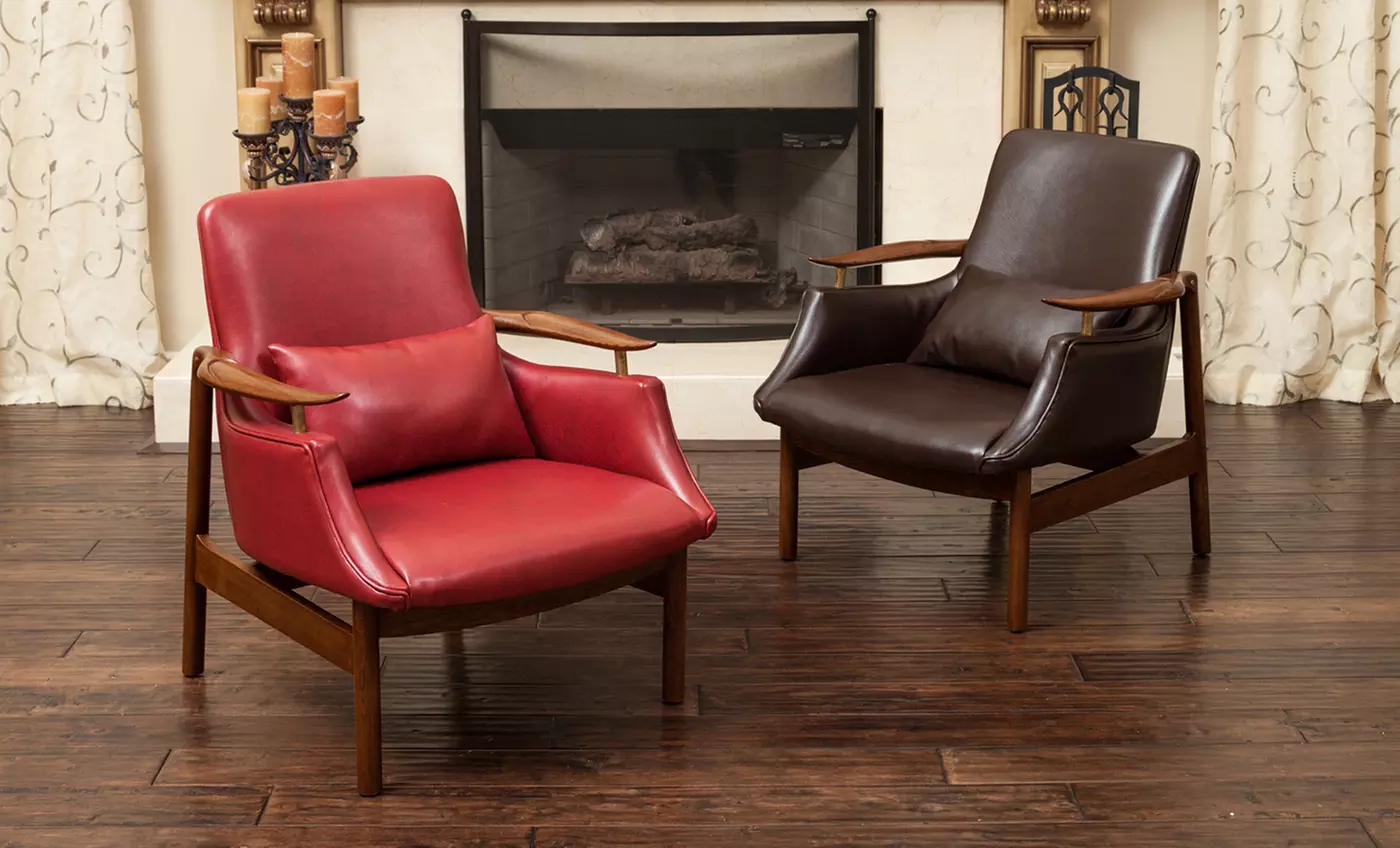 Braselton Wood-Frame Leather Armchair - Primary Image