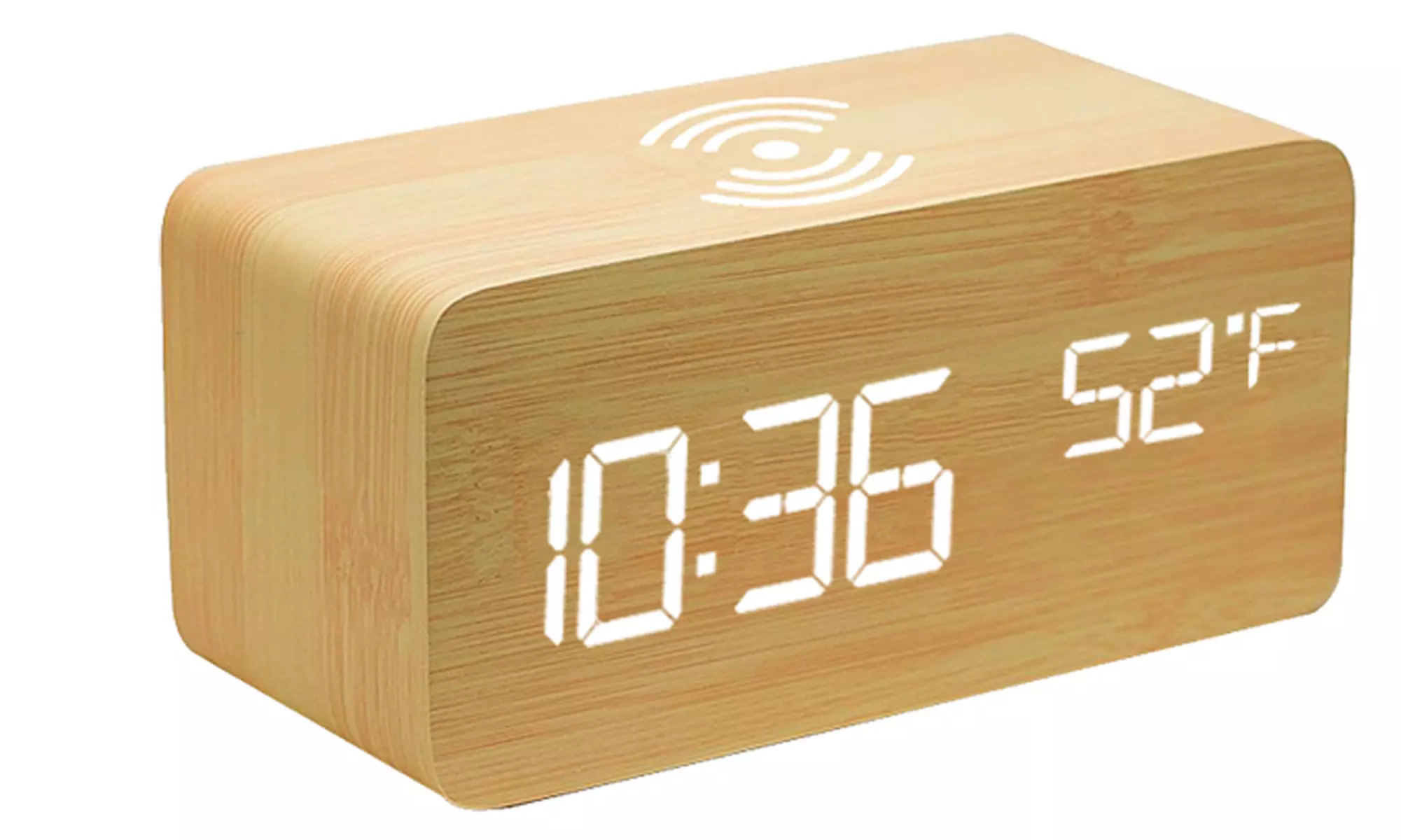 Zummy Bamboo Digital LED Alarm Clock & Thermometer & Wireless Charger - Second Medium