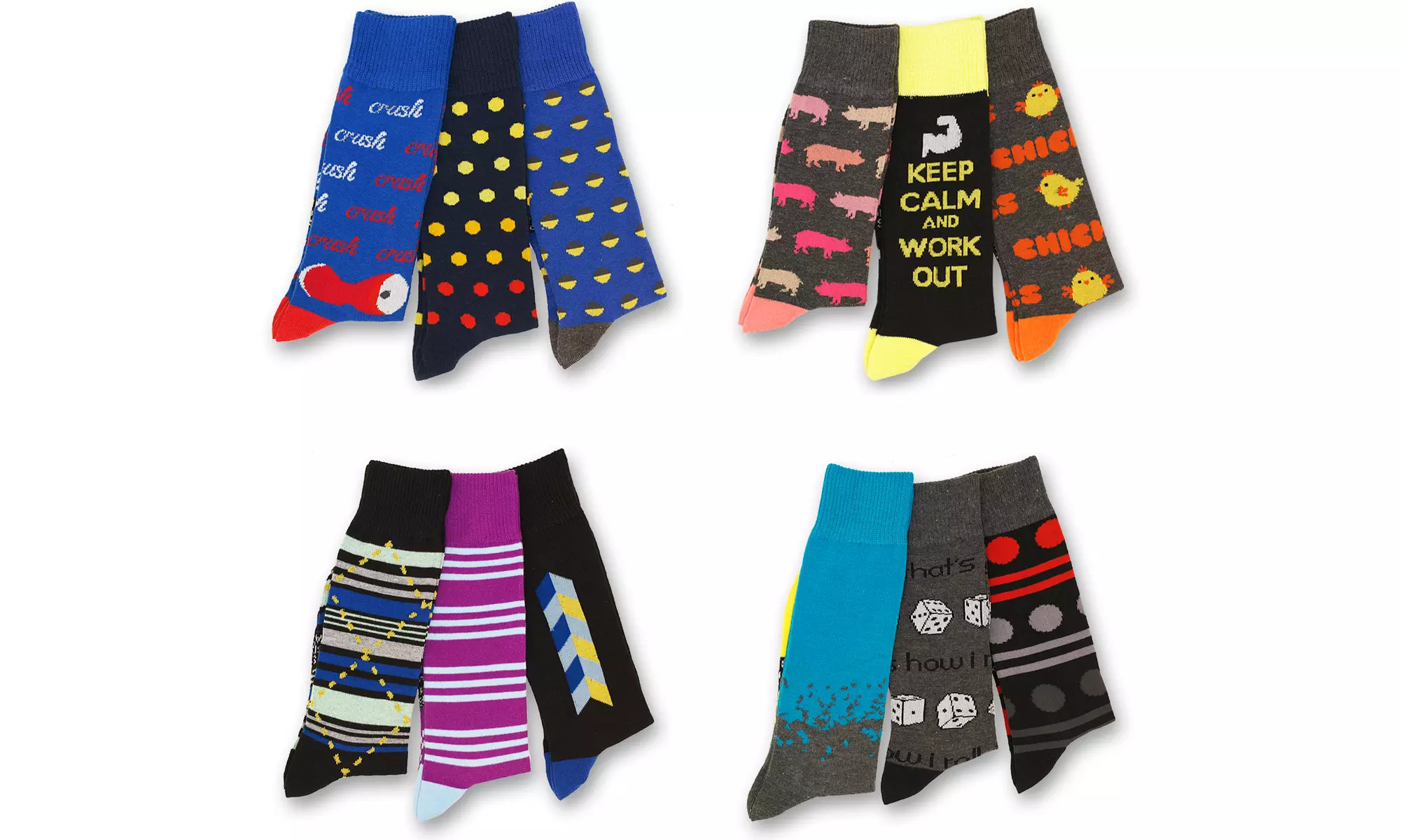 Design Lab 12-Pack of Men's Colorful Patterned Casual Crew Socks - Primary Image