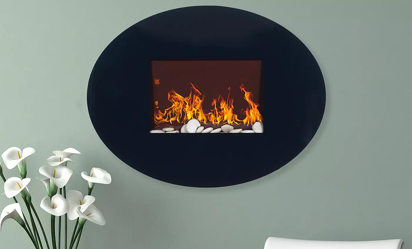 Northwest Black Oval Glass Electric Fireplace with Wall Mount - Primary Image