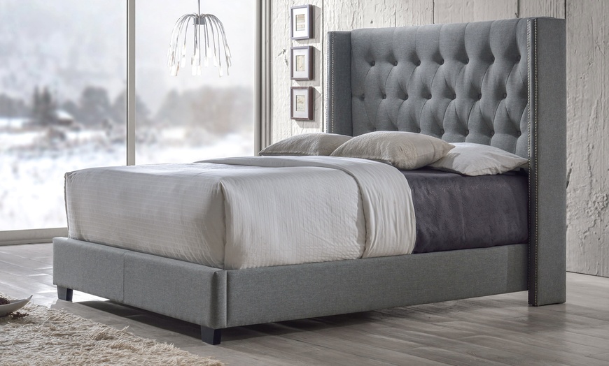 Curtin Upholstered Wingback Bed | Groupon Goods