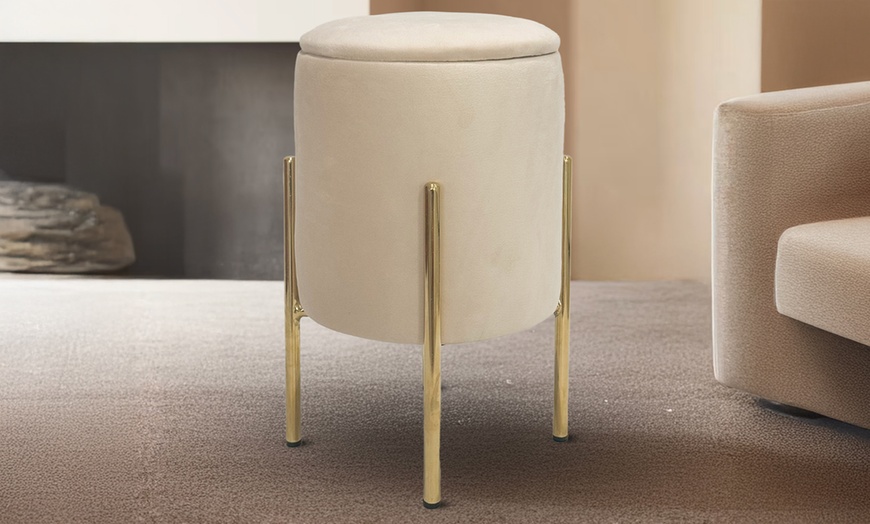 Image 6: Puf de terciopelo con espacio de almacenamiento 