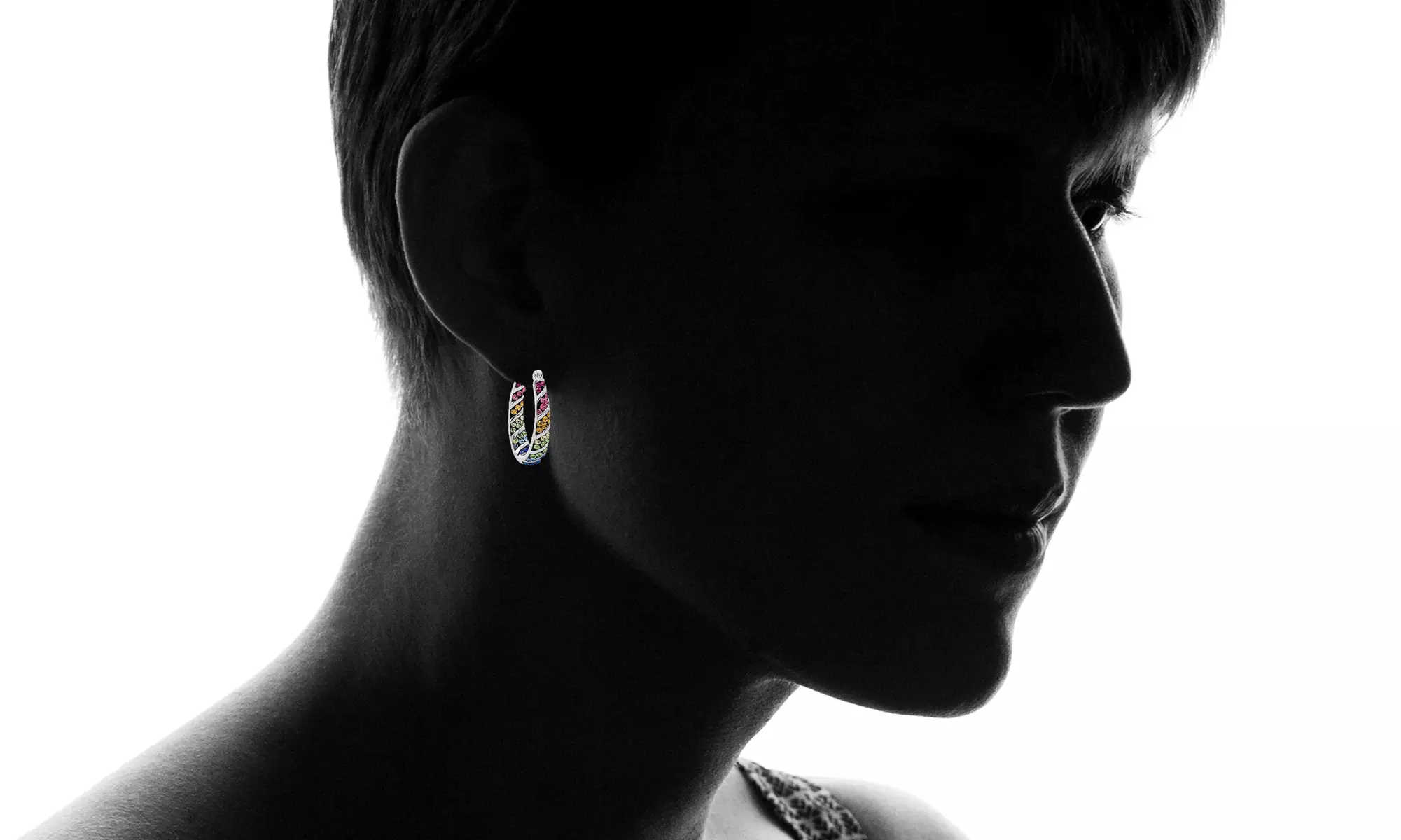 Multi Color Hoop Earrings with Swarovski Elements Crystals in 18K White Gold Plating - Second Medium