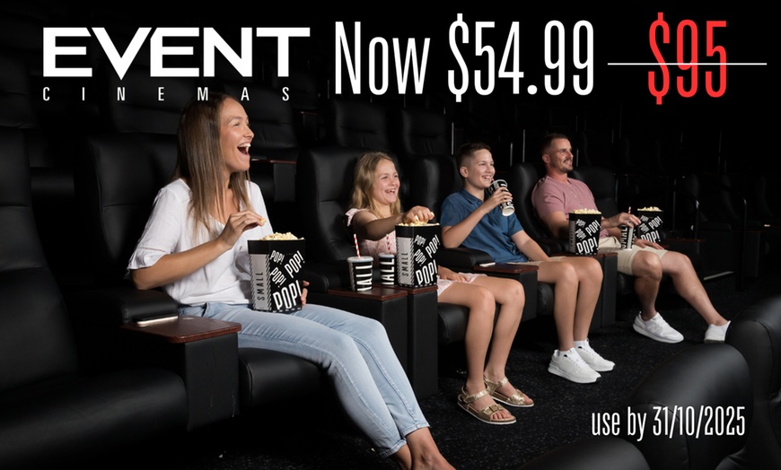 Image 1: Event Cinemas Family Pass & Small Popcorn Combo eVouchers Sale